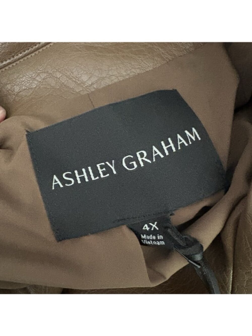 Ashley Graham Women 4X Light Brown Faux Leather Midweight Motorcycle Jacket NWT - Picture 14 of 15